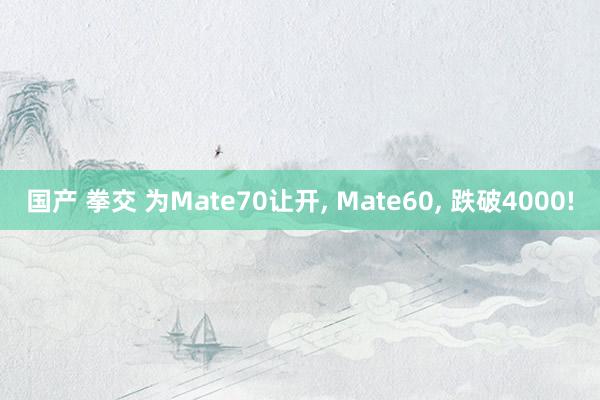 国产 拳交 为Mate70让开， Mate60， 跌破4000!